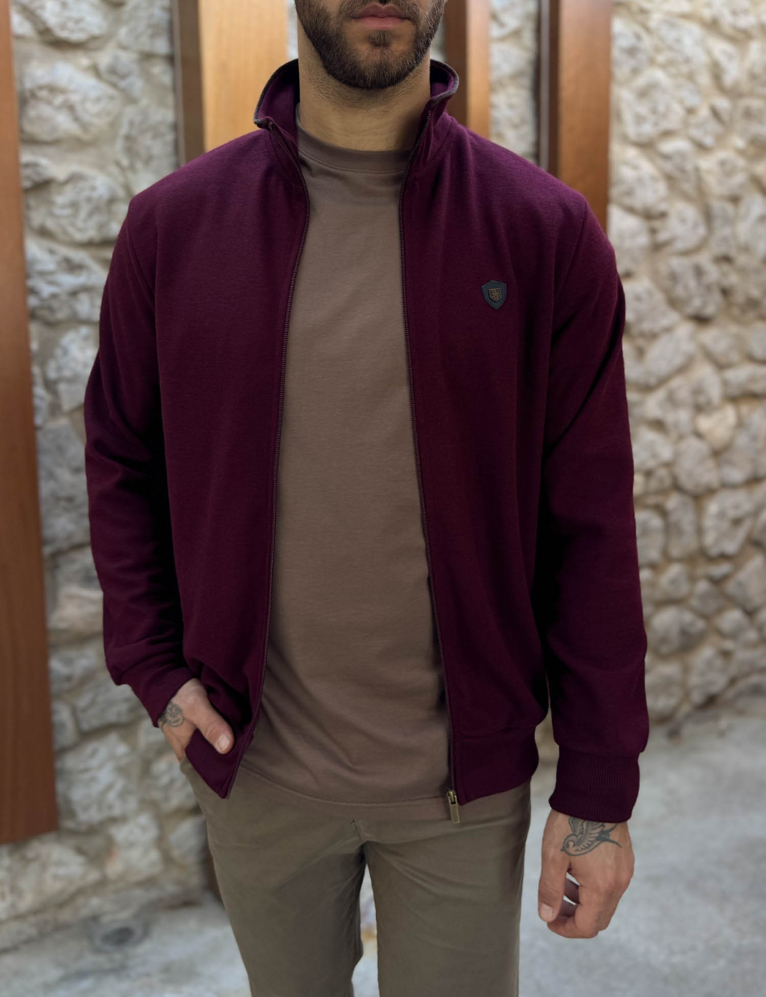 Everbest Everbest ανδρική Plus Size μπορντό ζακέτα με ριπ ύφασμα 261038B